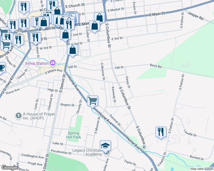 map of restaurants, bars, coffee shops, grocery stores, and more near 547 South Monroe 547 1/2 Street in Xenia