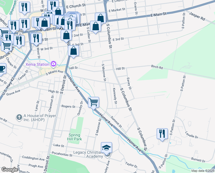 map of restaurants, bars, coffee shops, grocery stores, and more near 547 South Monroe 547 1/2 Street in Xenia