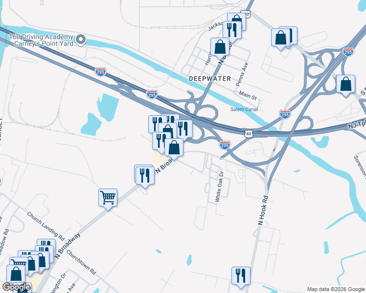map of restaurants, bars, coffee shops, grocery stores, and more near 430 North Broadway in Pennsville Township
