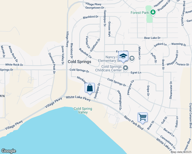 map of restaurants, bars, coffee shops, grocery stores, and more near 17720 Cold Springs Drive in Reno