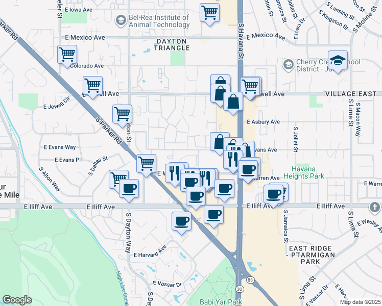 map of restaurants, bars, coffee shops, grocery stores, and more near in 