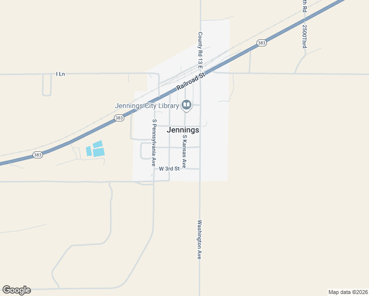map of restaurants, bars, coffee shops, grocery stores, and more near 300 South Kansas Avenue in Jennings