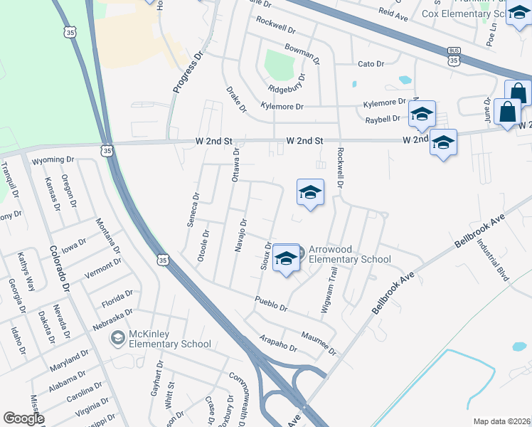 map of restaurants, bars, coffee shops, grocery stores, and more near 1569 Crockett Court in Xenia