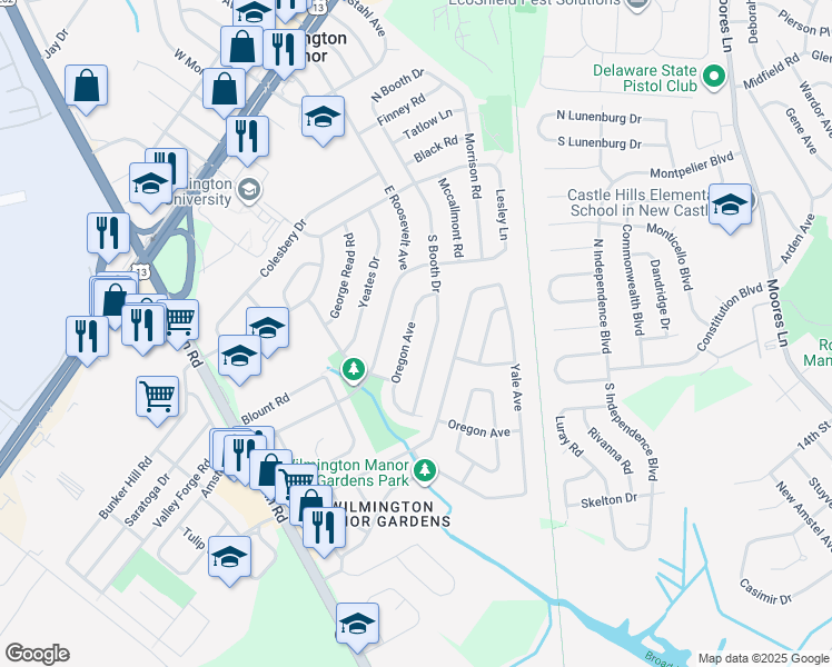 map of restaurants, bars, coffee shops, grocery stores, and more near 318 Oregon Avenue in Wilmington Manor