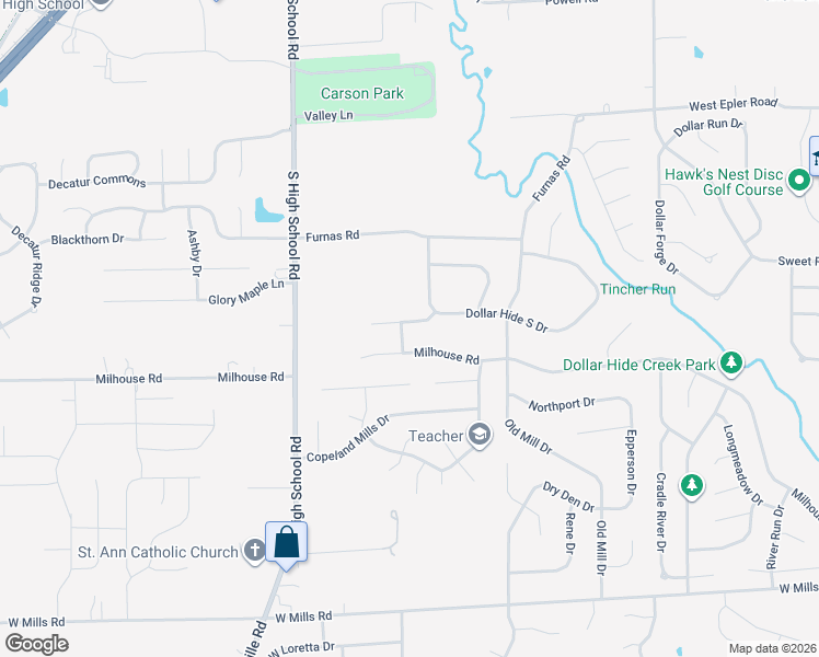 map of restaurants, bars, coffee shops, grocery stores, and more near 5907 Barnett Lane in Indianapolis