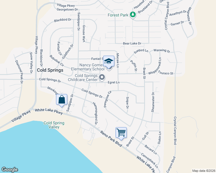 map of restaurants, bars, coffee shops, grocery stores, and more near 3935 Vireo Court in Reno