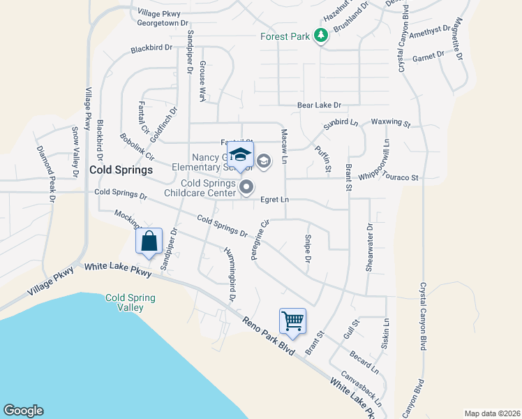 map of restaurants, bars, coffee shops, grocery stores, and more near 3935 Vireo Court in Reno