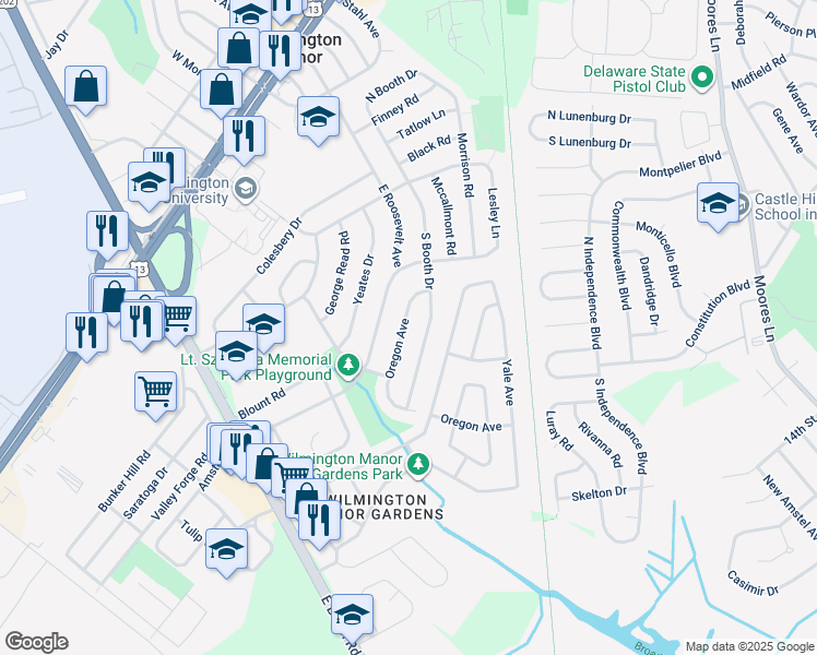 map of restaurants, bars, coffee shops, grocery stores, and more near 311 Oregon Avenue in Wilmington Manor