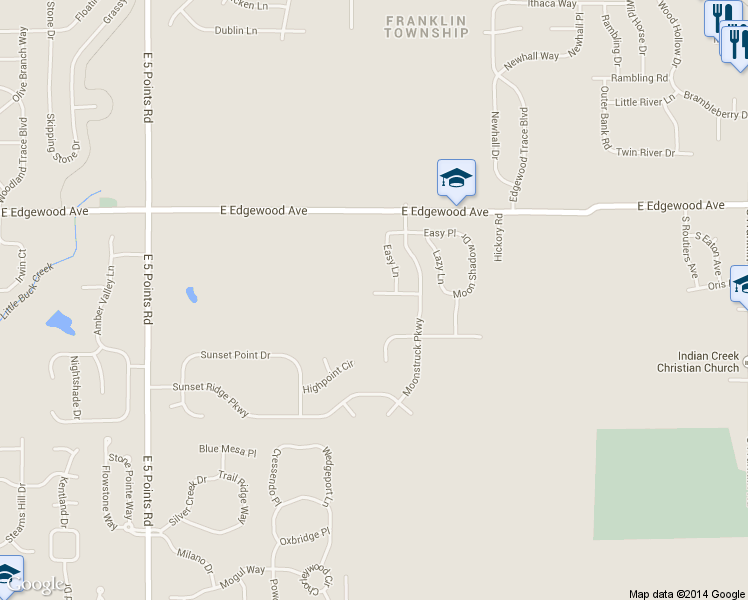 map of restaurants, bars, coffee shops, grocery stores, and more near 7505 Moonbeam Drive in Indianapolis