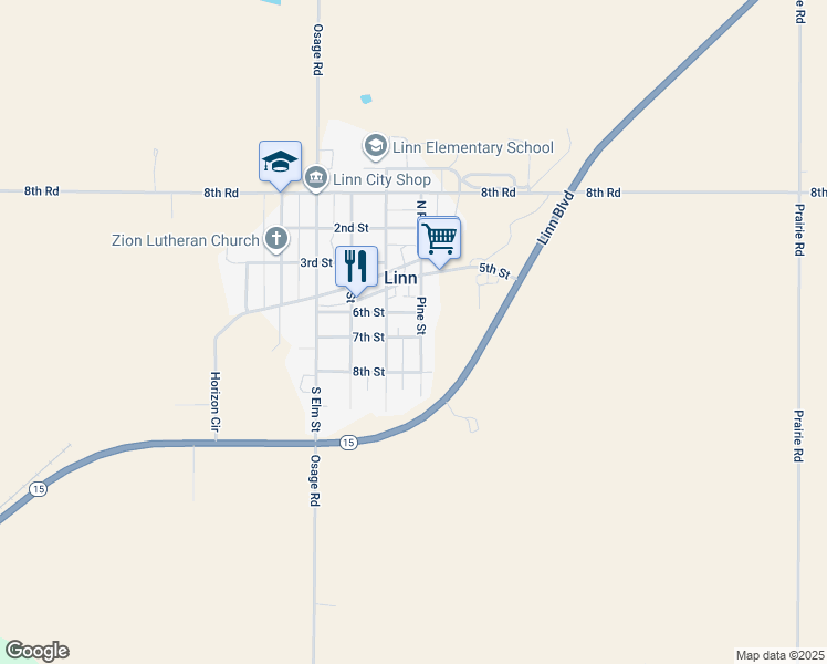 map of restaurants, bars, coffee shops, grocery stores, and more near 700-716 Pine Street in Linn