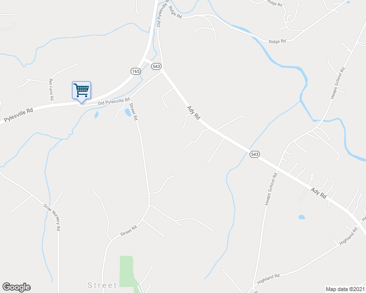 map of restaurants, bars, coffee shops, grocery stores, and more near 3950 Ady Road in Pylesville