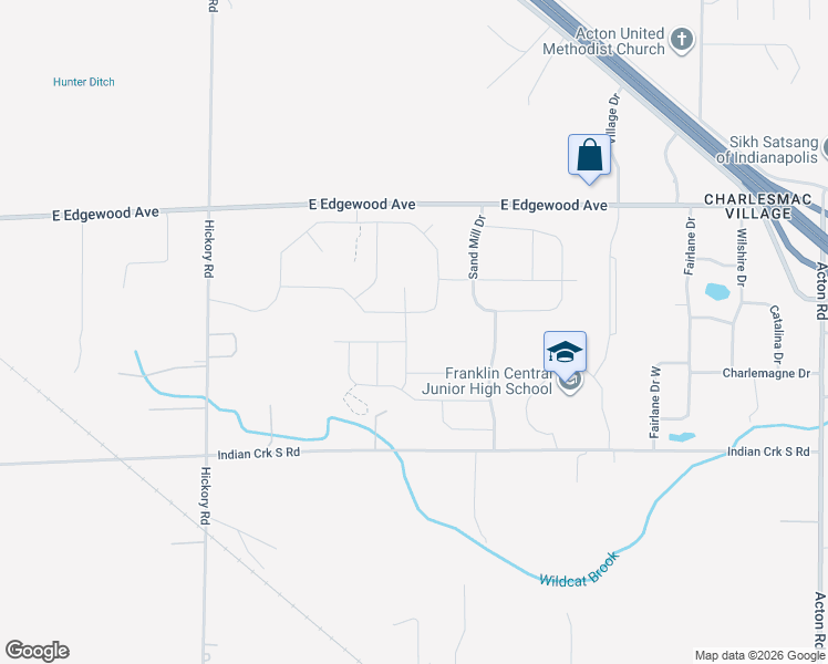 map of restaurants, bars, coffee shops, grocery stores, and more near 10150 Indian Creek Road South in Indianapolis