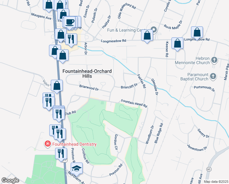 map of restaurants, bars, coffee shops, grocery stores, and more near 18926 Rolling Road in Hagerstown