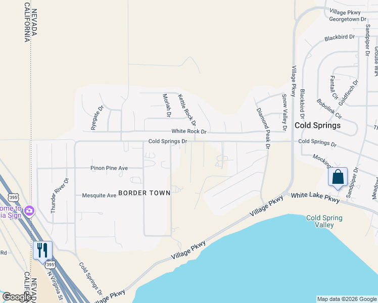 map of restaurants, bars, coffee shops, grocery stores, and more near 17970 East Aspen Circle in Reno