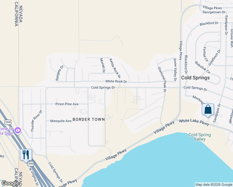 map of restaurants, bars, coffee shops, grocery stores, and more near 17970 East Aspen Circle in Reno