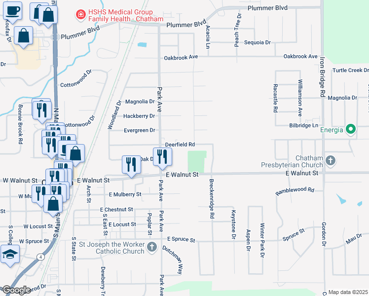 map of restaurants, bars, coffee shops, grocery stores, and more near 824 Deerfield Road in Chatham