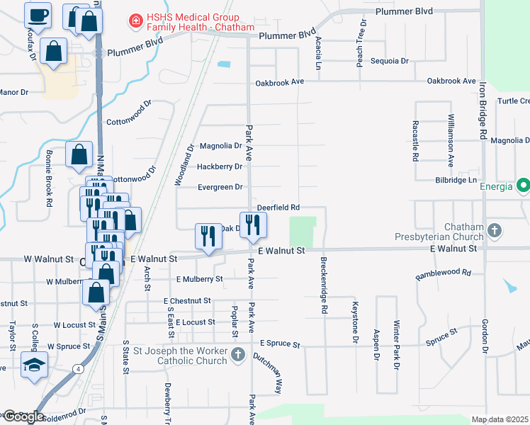 map of restaurants, bars, coffee shops, grocery stores, and more near 824 Deerfield Road in Chatham