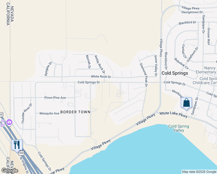 map of restaurants, bars, coffee shops, grocery stores, and more near 18020 Cold Springs Drive in Reno