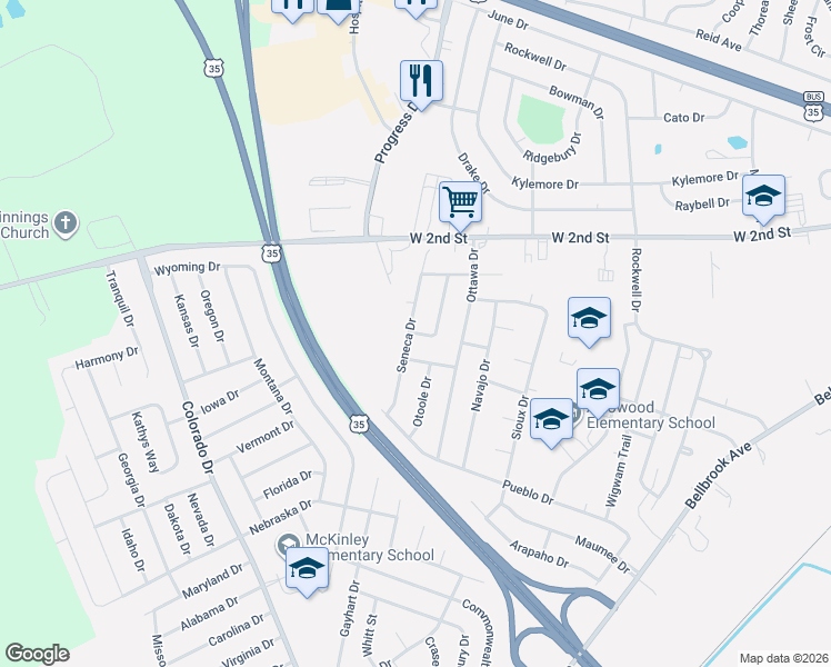map of restaurants, bars, coffee shops, grocery stores, and more near 2815 Oshaughnesy Drive in Xenia