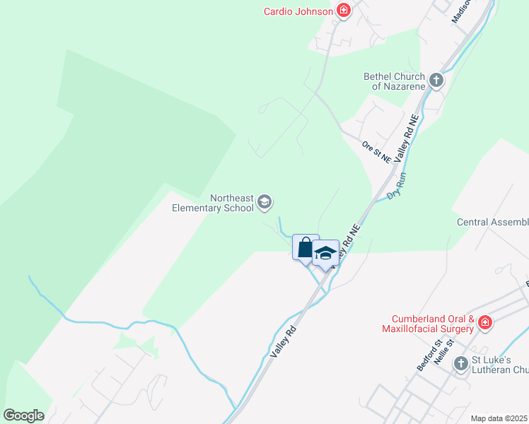 map of restaurants, bars, coffee shops, grocery stores, and more near 11001 Forest Avenue Northeast in Cumberland