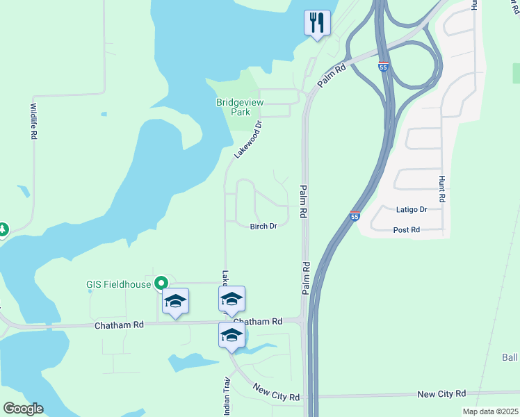 map of restaurants, bars, coffee shops, grocery stores, and more near 5 Oakwood Dr in Chatham