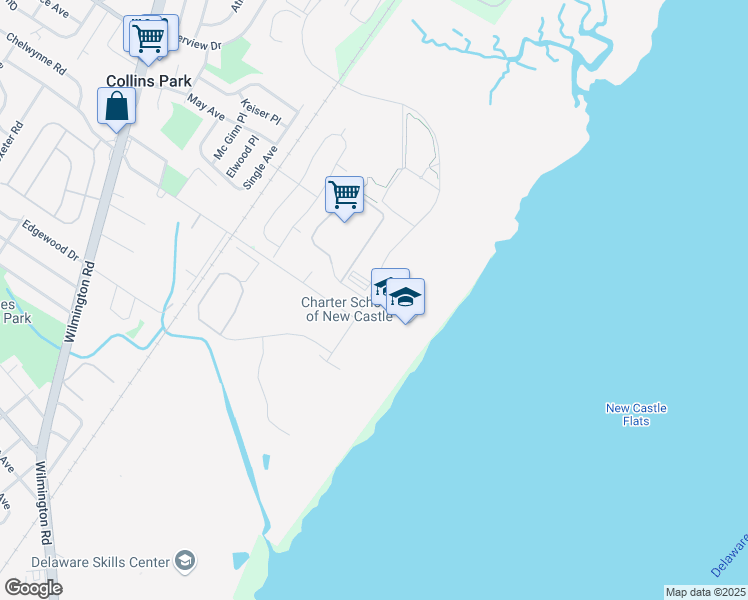map of restaurants, bars, coffee shops, grocery stores, and more near 170 Lukens Drive in New Castle
