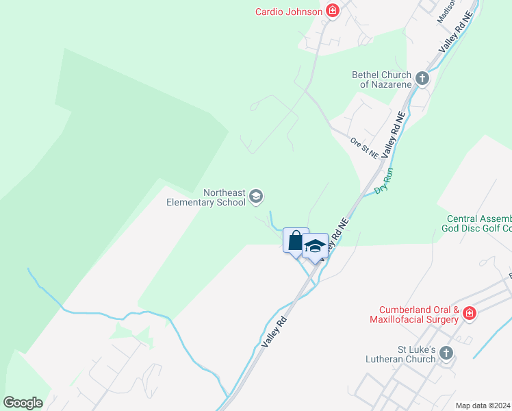 map of restaurants, bars, coffee shops, grocery stores, and more near 11001 Forest Avenue Northeast in Cumberland