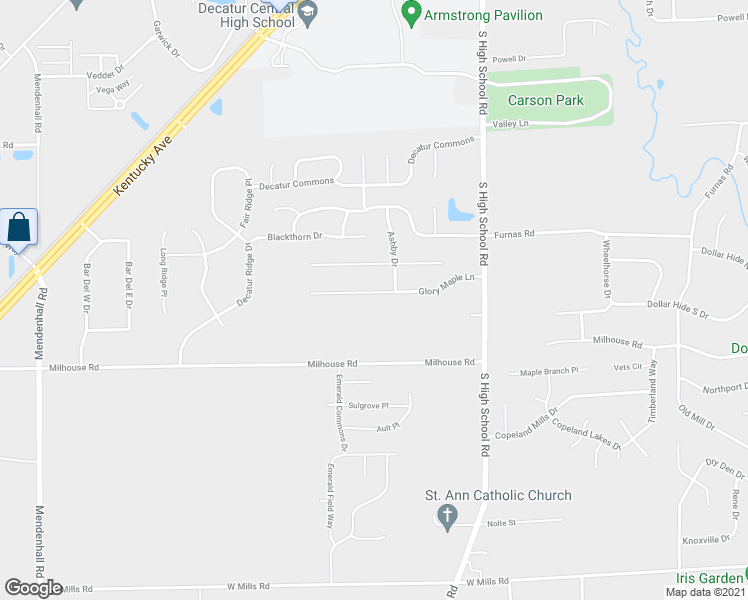 map of restaurants, bars, coffee shops, grocery stores, and more near 6534 Glory Maple Lane in Indianapolis