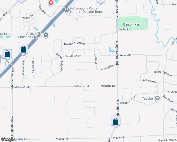 map of restaurants, bars, coffee shops, grocery stores, and more near 6534 Glory Maple Lane in Indianapolis