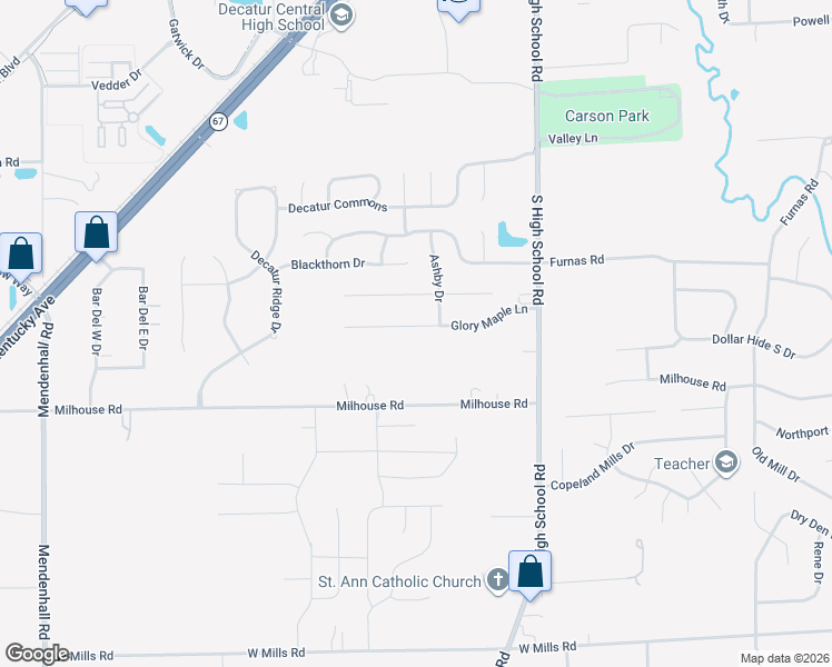 map of restaurants, bars, coffee shops, grocery stores, and more near 6534 Glory Maple Lane in Indianapolis