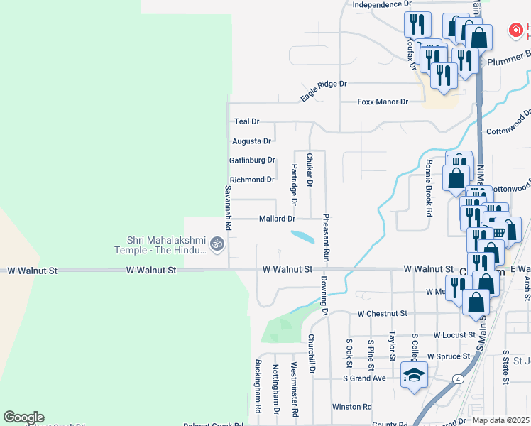 map of restaurants, bars, coffee shops, grocery stores, and more near 524 Cumberland Drive in Chatham