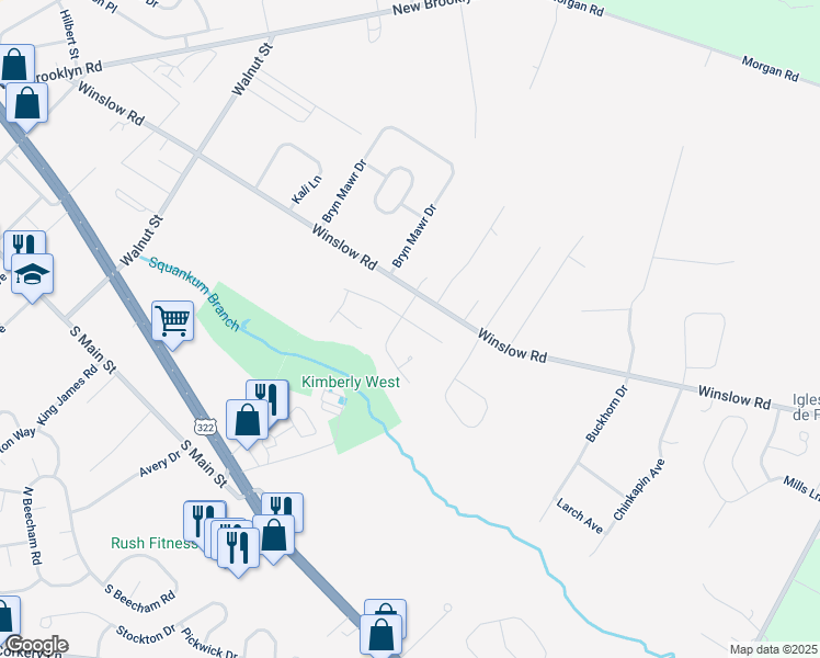 map of restaurants, bars, coffee shops, grocery stores, and more near 1054 Bradford Drive in Monroe Township