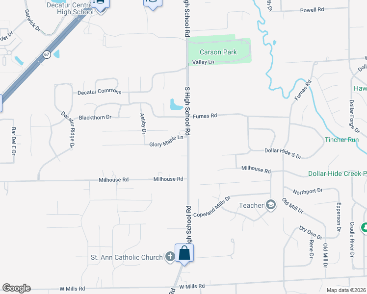 map of restaurants, bars, coffee shops, grocery stores, and more near 5812 South High School Road in Indianapolis