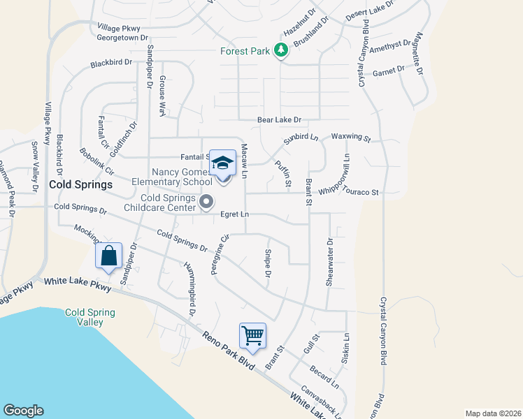 map of restaurants, bars, coffee shops, grocery stores, and more near 17420 Whippoorwill Lane in Reno