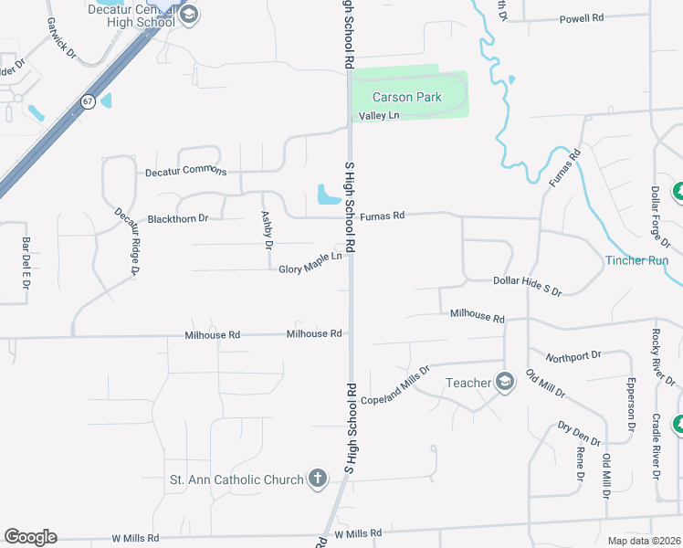 map of restaurants, bars, coffee shops, grocery stores, and more near 5812 South High School Road in Indianapolis