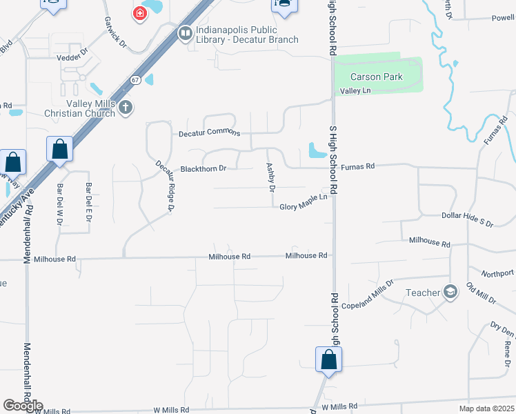 map of restaurants, bars, coffee shops, grocery stores, and more near 6534 Glory Maple Ln in Indianapolis