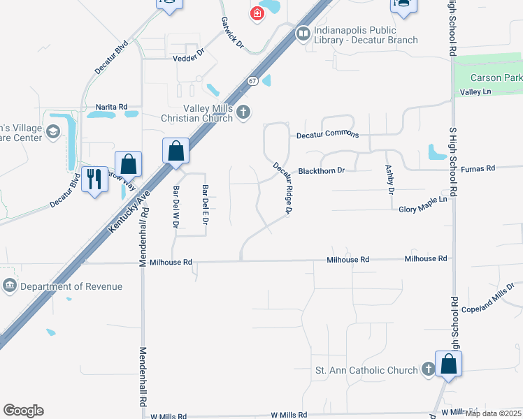 map of restaurants, bars, coffee shops, grocery stores, and more near 5808 Wooden Branch Drive in Indianapolis