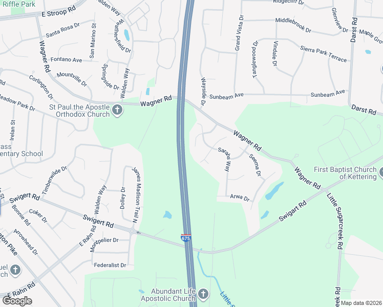 map of restaurants, bars, coffee shops, grocery stores, and more near 601 Alex Court in Dayton