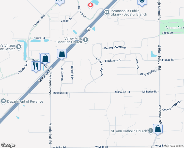 map of restaurants, bars, coffee shops, grocery stores, and more near 5808 Wooden Branch Drive in Indianapolis