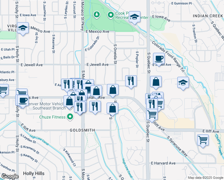 map of restaurants, bars, coffee shops, grocery stores, and more near in Denver