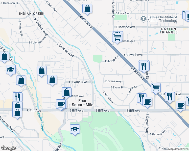 map of restaurants, bars, coffee shops, grocery stores, and more near in Denver