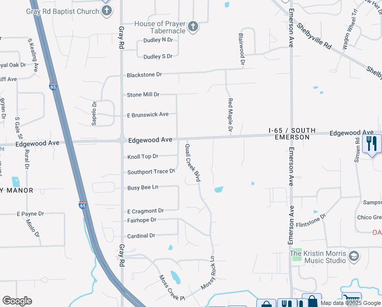 map of restaurants, bars, coffee shops, grocery stores, and more near 4529 East Edgewood Avenue in Indianapolis