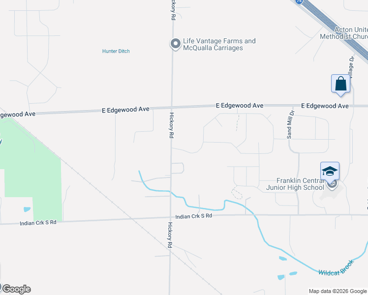 map of restaurants, bars, coffee shops, grocery stores, and more near 6249 Hickory Road in Indianapolis