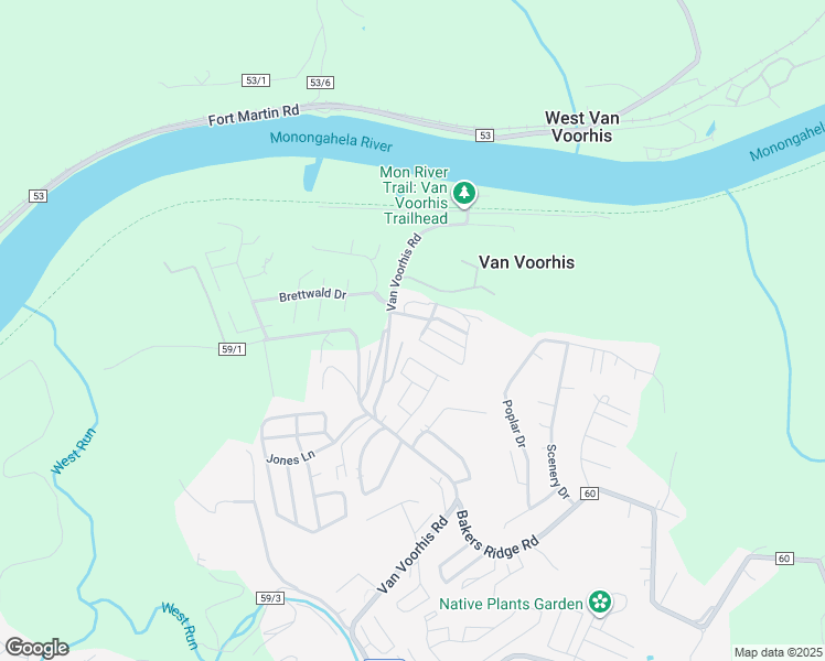 map of restaurants, bars, coffee shops, grocery stores, and more near 1782 Van Voorhis Rd in Morgantown