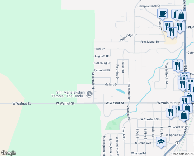 map of restaurants, bars, coffee shops, grocery stores, and more near 532 Cumberland Dr in Chatham