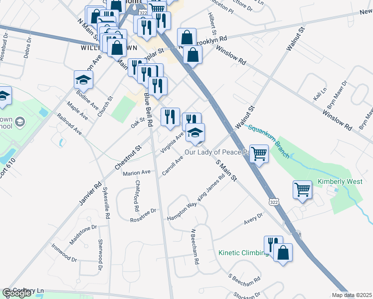 map of restaurants, bars, coffee shops, grocery stores, and more near 32 Carroll Avenue in Monroe
