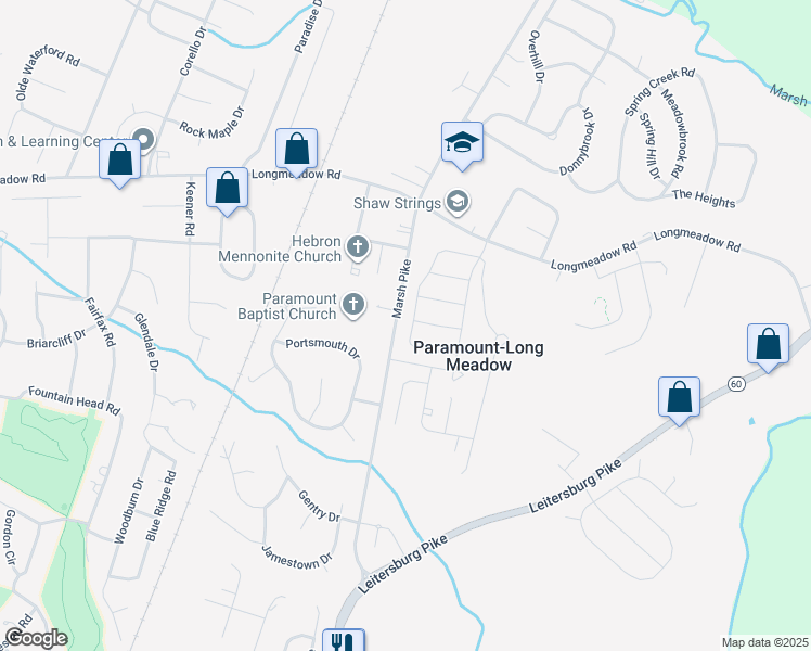 map of restaurants, bars, coffee shops, grocery stores, and more near 13338 Marquise Drive in Hagerstown