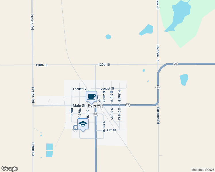 map of restaurants, bars, coffee shops, grocery stores, and more near 326 Locust Street in Everest