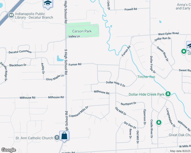 map of restaurants, bars, coffee shops, grocery stores, and more near 5814 Wheelhorse Drive in Indianapolis