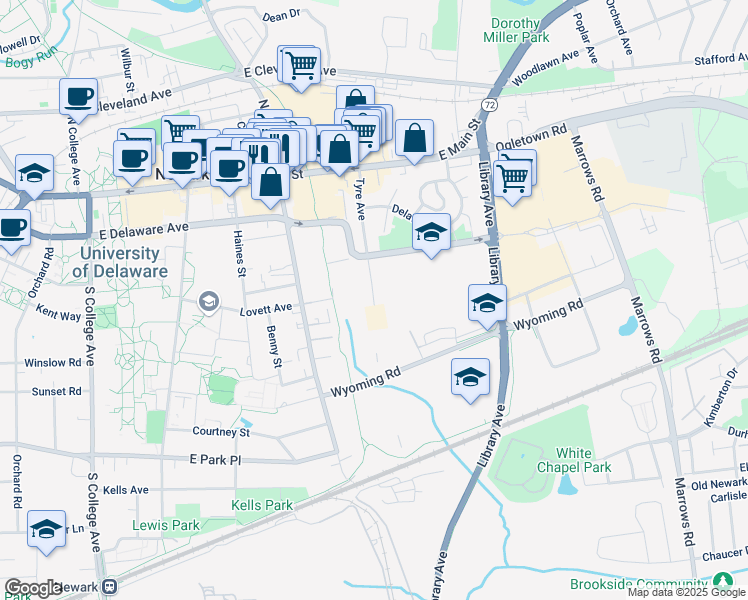 map of restaurants, bars, coffee shops, grocery stores, and more near 254 Tyre Avenue in Newark